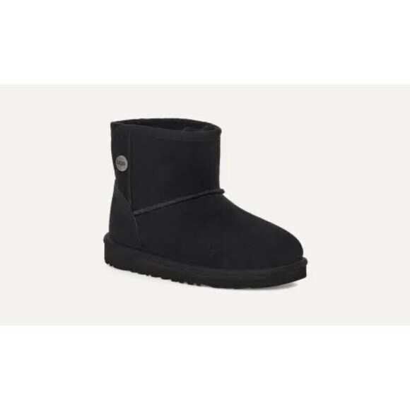 UGG Jona Kids US Snow Boots Black Suede Wool Lined Round Toe NWOB